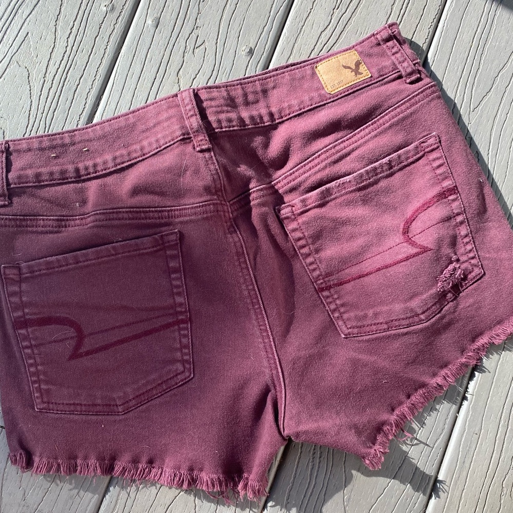 AE 🦅 Distressed Red Denim Shorts